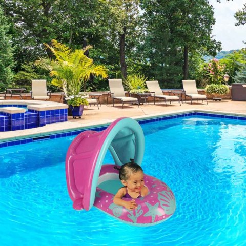 Kółko do pływania koło dmuchane dla niemowląt pontonik z daszkiem BESTWAY 34091 różowe