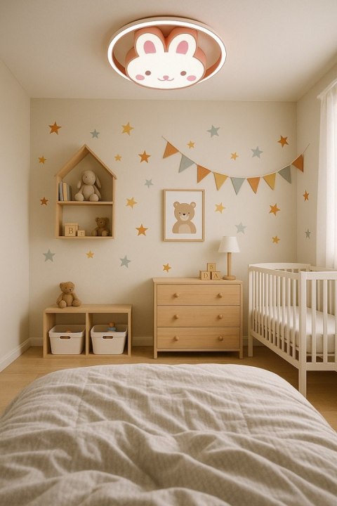 Lampa LED sufitowa plafon do pokoju dziecięcego ściemniana LUMELA + pilot króliczek