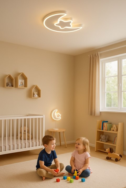 Lampa LED sufitowa plafon do pokoju dziecięcego ściemniana LUMELA + pilot księżyc biała