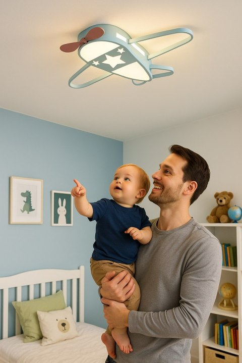 Lampa LED sufitowa plafon do pokoju dziecięcego ściemniana LUMELA + pilot samolot