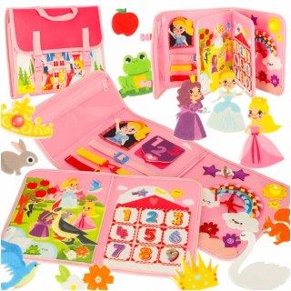 Tablica manipulacyjna sensoryczna montessori walizka plecak różowa