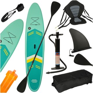 Deska SUP pompowana do pływania z siedzeniem akcesoriami wiosło zestaw turkusowa 350 cm