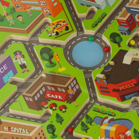 Gra labirynt magnetyczna planszowa drewniana do podróży duże miasto 2 graczy