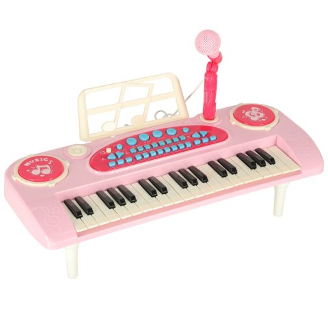 Keyboard dla dzieci pianinko interaktywne organki 37 klawiszy mikrofon statyw różowe