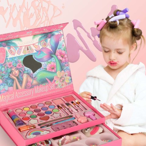 Kuferek zestaw kosmetyków do makijażu i paznokci makeup kosmetyki cienie lakiery szuflady syrenka