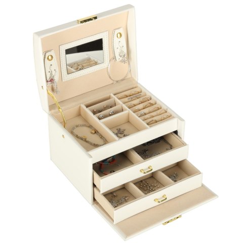 Szkatułka kuferek na biżuterię z szufladami biała