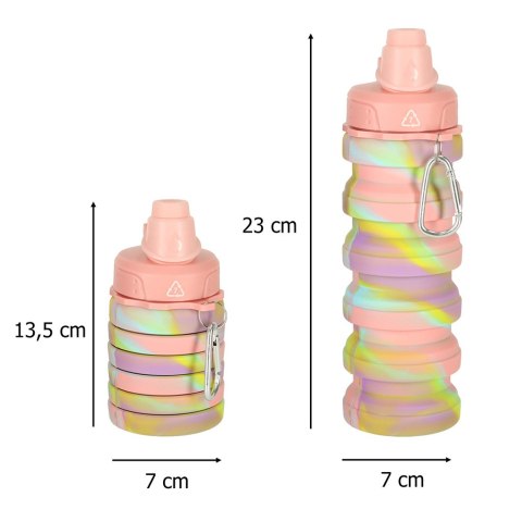 Butelka na wodę bidon silikonowy składany z uchwytem BPA FREE 500ml tęczowy