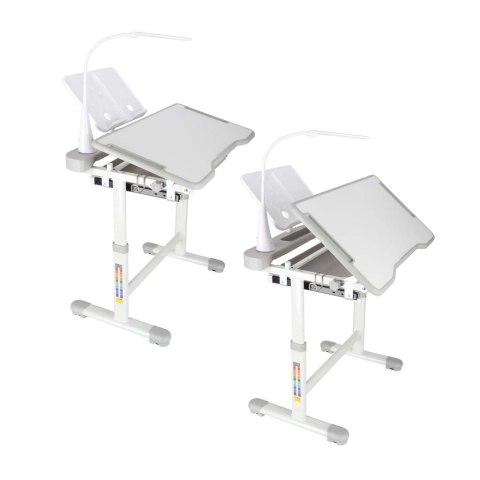 Biurko dziecięce szkolne regulowane krzesło lampka LED USB szare