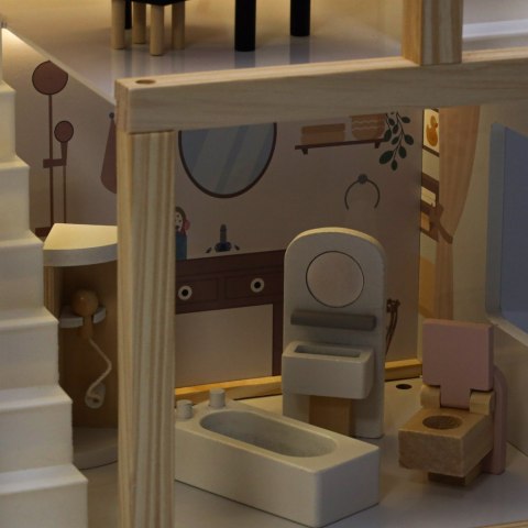 Domek dla lalek drewniany mebelki 78cm róż LED