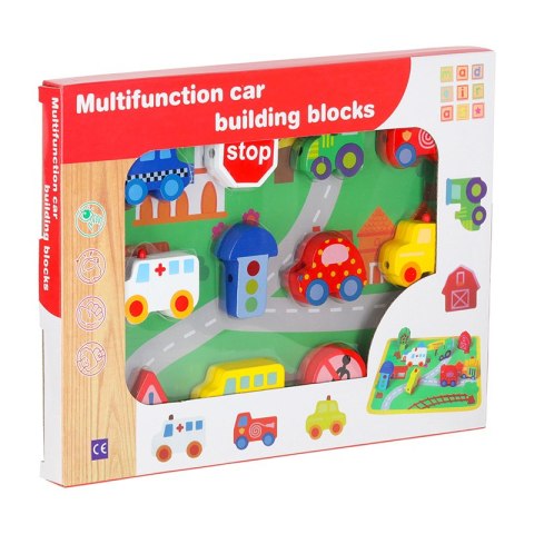 Klocki drewniane do nawlekania tablica plansza samochody pojazdy