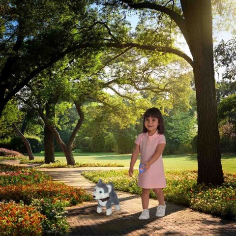 Piesek interaktywny na smyczy szczeka chodzi rusza ogonem Husky