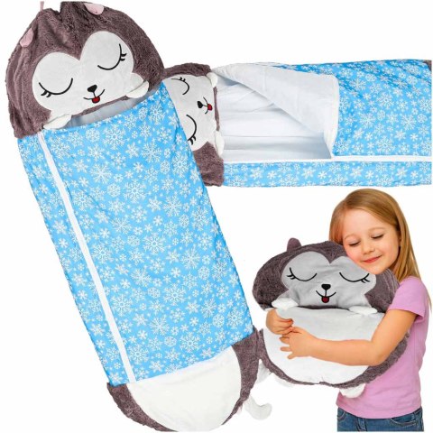 Śpiwór do spania dla dzieci turystyczny poduszka 2w1 125x50cm niebieski