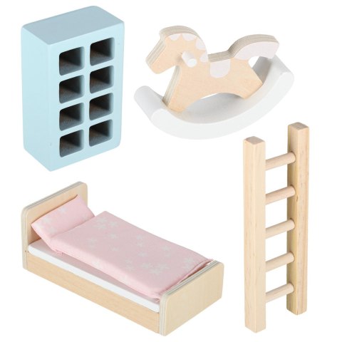 Domek dla lalek w walizce akcesoria drewniane mebelki