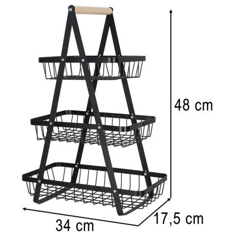 Kosz na owoce i warzywa piętrowy patera trzypoziomowa metal drewno