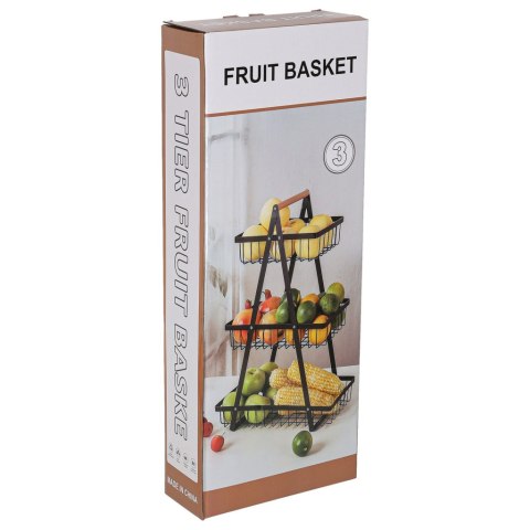 Kosz na owoce i warzywa piętrowy patera trzypoziomowa metal drewno