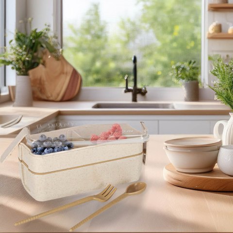 Lunch box śniadaniówka pudełko śniadaniowe z przegródkami dzielone 750ml beżowe