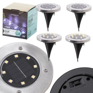Lampy ogrodowe solarne najazdowe gruntowe wbijane świecący dysk 8LED 4szt. zimny biały