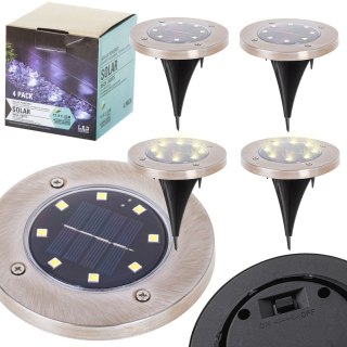 Lampy solarne gruntowe najazdowe ogrodowe wbijane świecący dysk 8LED 4szt. ciepły biały