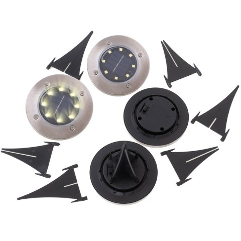 Lampy solarne gruntowe najazdowe ogrodowe wbijane świecący dysk 8LED 4szt. ciepły biały