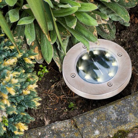 Lampy solarne gruntowe najazdowe ogrodowe wbijane świecący dysk 8LED 4szt. ciepły biały