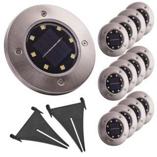 Lampa solarna ogrodowa LED najazdowa gruntowa 6500K zimny biały 12szt